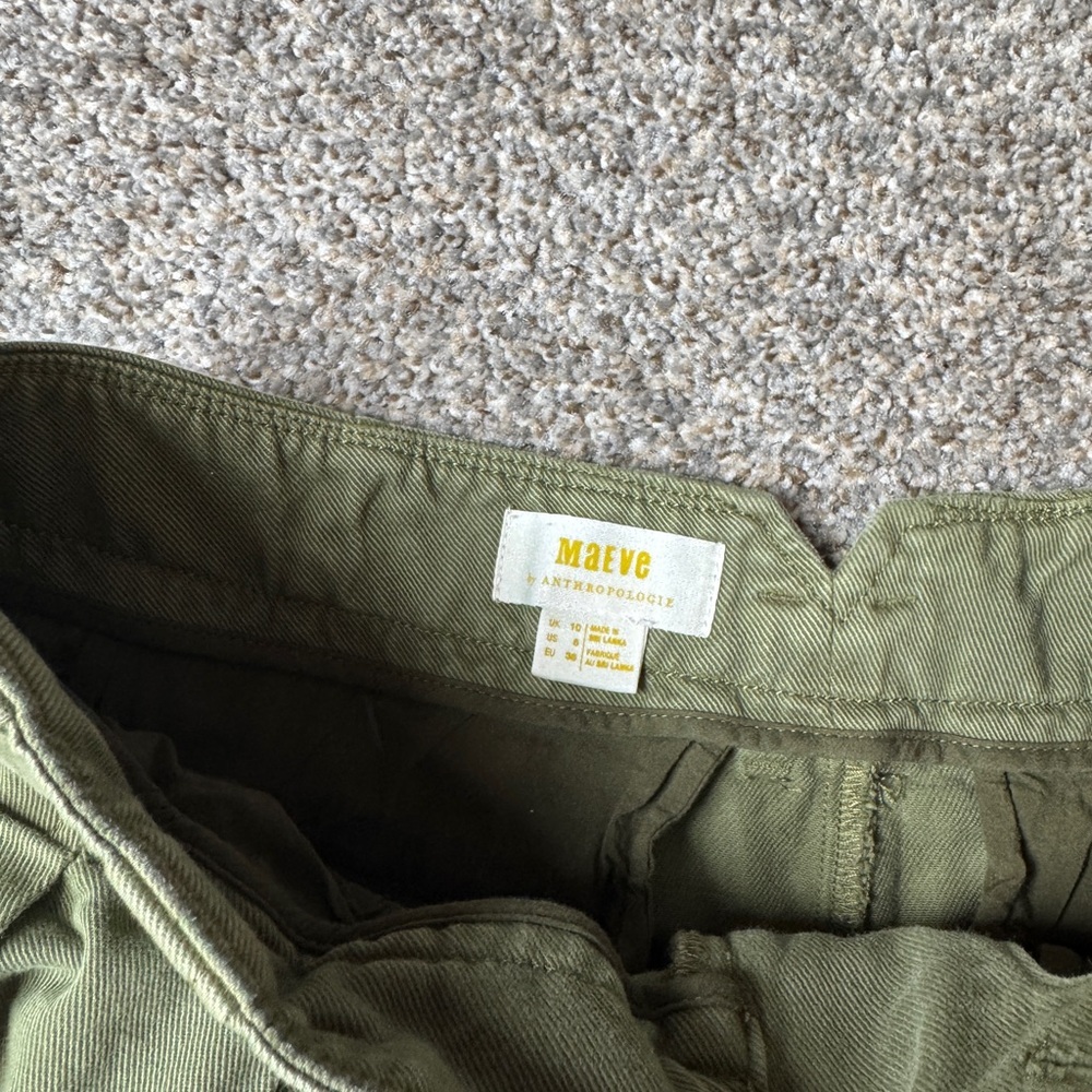 Maeve Olive Green Pleated Wide-Leg Chinos - Picture 3 of 6